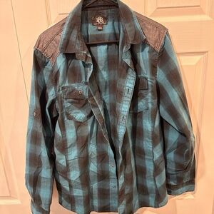 Rock & Republic Blue and Black Plaid Casual Button Down Shirt